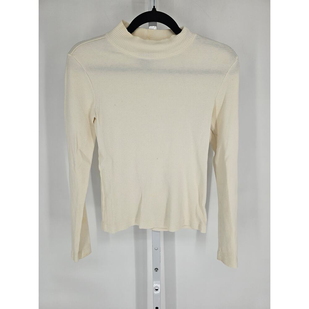 Vtg 1990s Country Seat Womens Sz M 100% Cotton Ribbed Mock Neck Top White